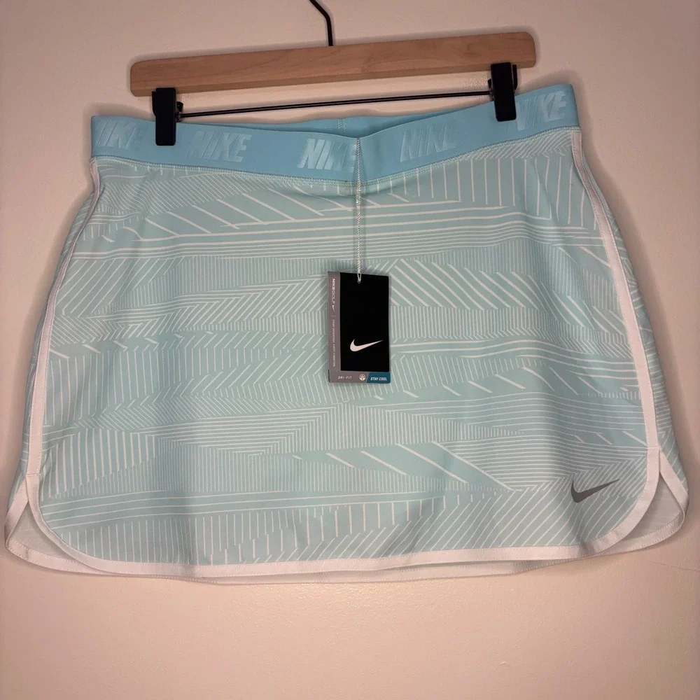 Nike Golf Skort Athletic Skirt Dri-FIT Geometric Print Light‎ Blue White L